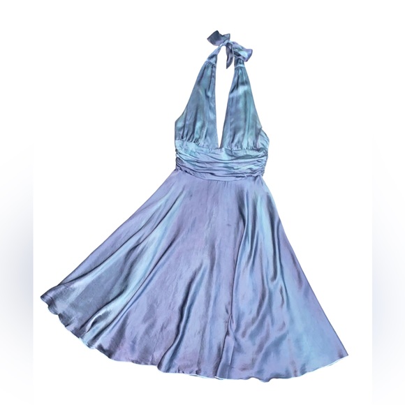 Rose & Lula 100% Silk Metallic Iridescent Marylyn Monroe Halter Dress Size 4 - Picture 4 of 16